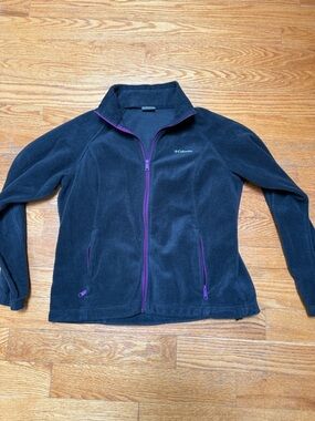 ☀️Columbia Black Fleece Jacket with Purple Trim